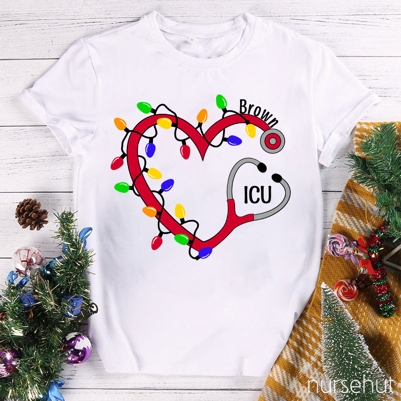Personalized Christmas Lights Nurse T-Shirt