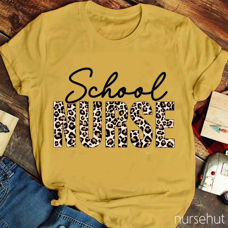 Leopard Print School Nurse T-Shirt