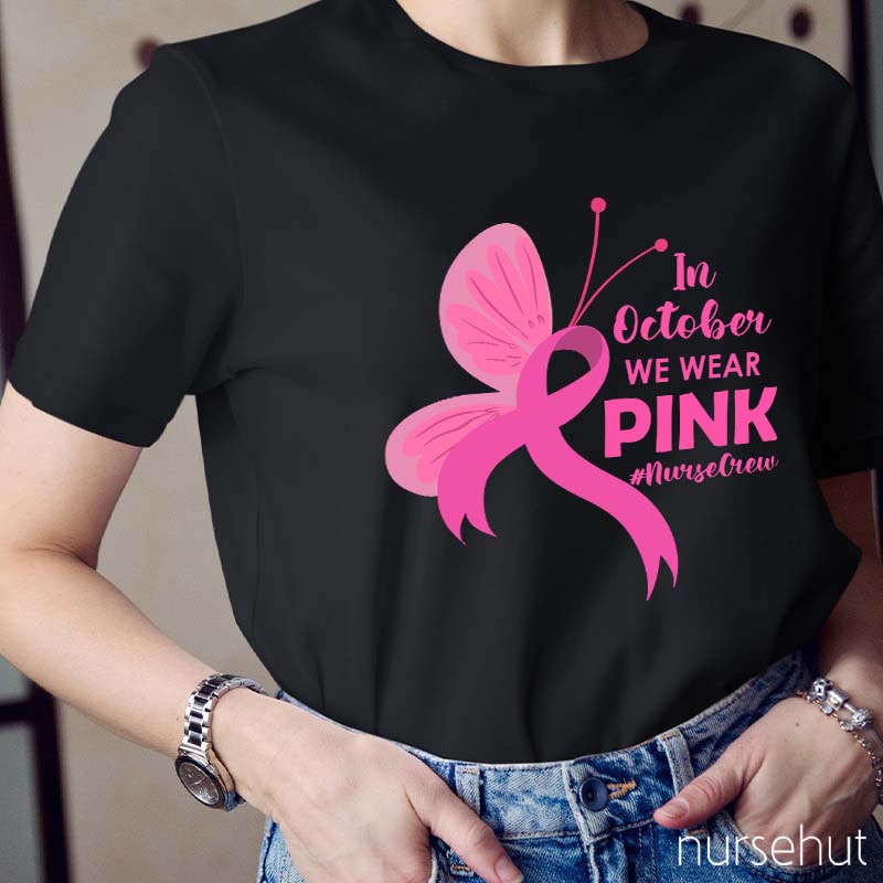 Butterfly Pink Ribbon Nurse T-Shirt