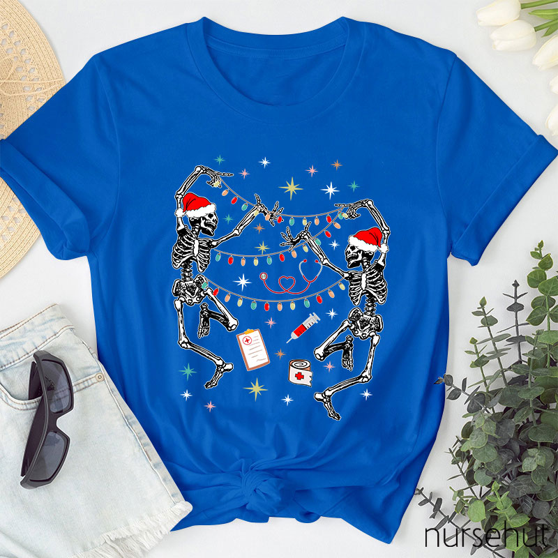 Dancing Skeletons Set Up Christmas Lights Nurse T-Shirt