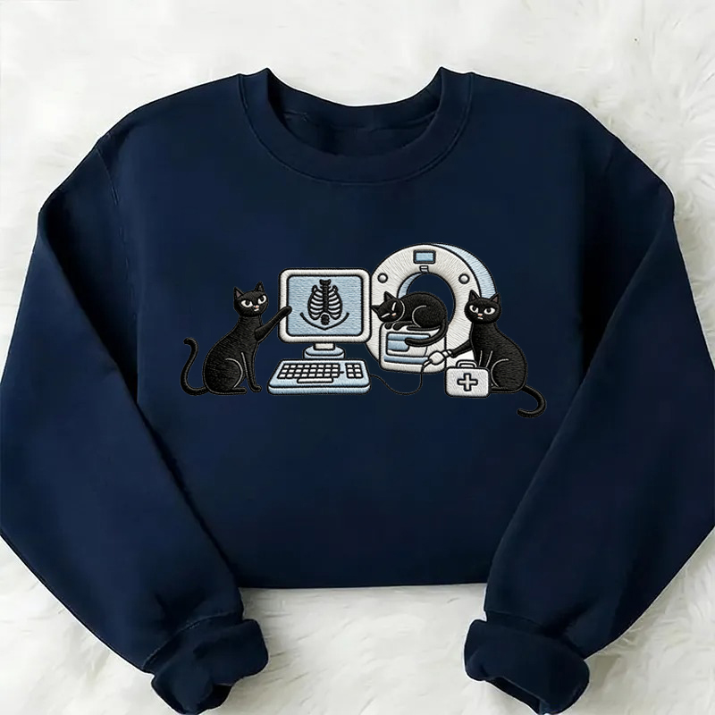 Embroidered Black Cat Scan Sweatshirt