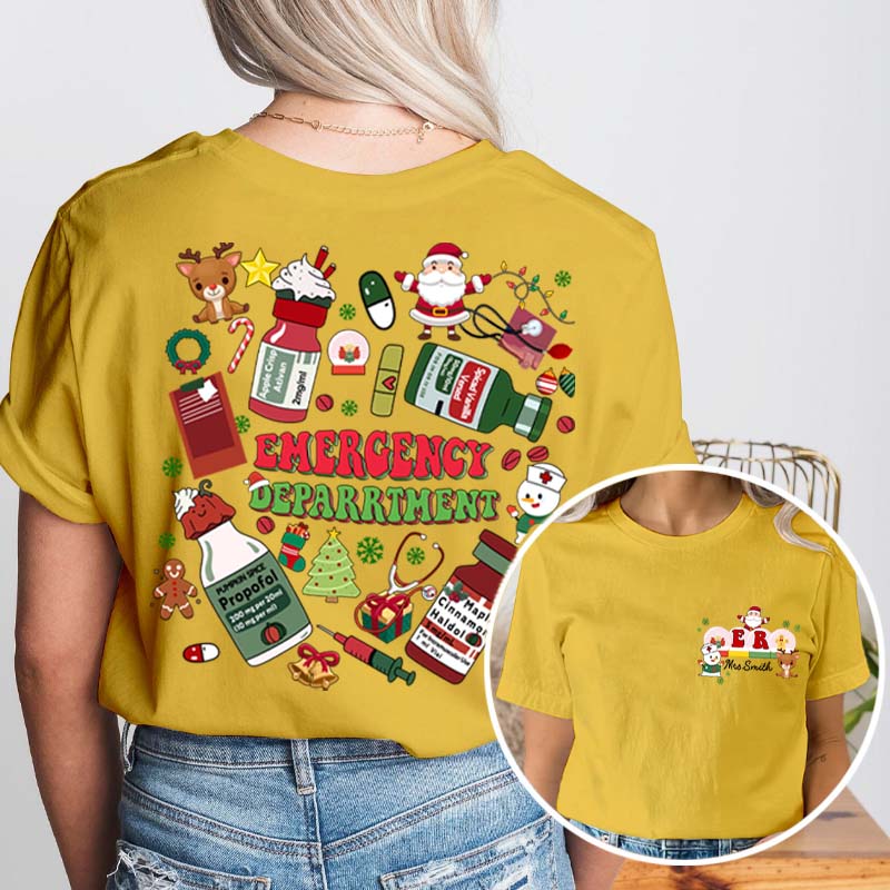 Personalized Where The Magic Of Christmas Happens Nurse Two Sided T-Shirt