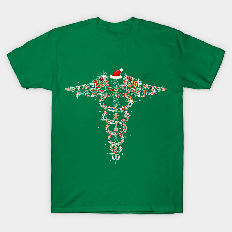 Christmas Rod of Asclepius Nurse T-Shirt