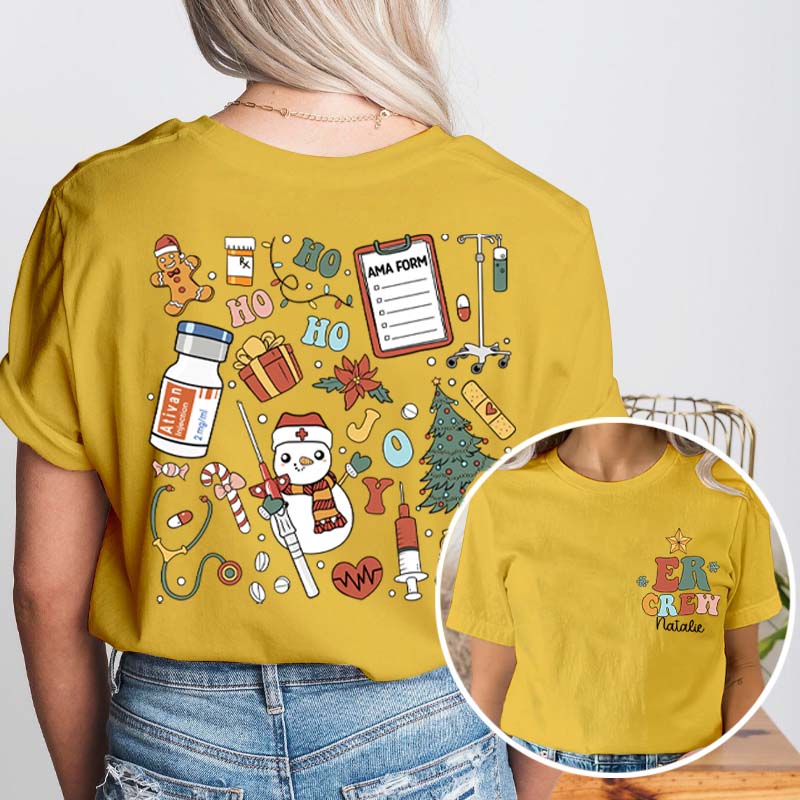 Personalized Ho Ho Ho Christmas Coming Nurse Two Sided T-Shirt
