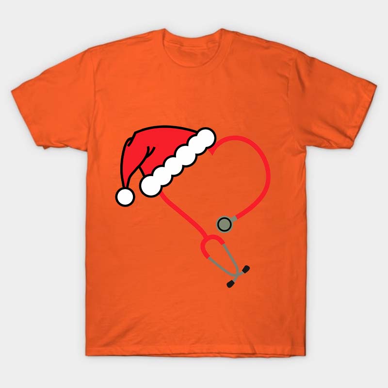 Heart Shaped Stethoscope With Santa Hat Nurse T-Shirt