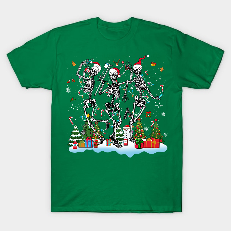 Skeletons Celebrate Christmas Nurse T-Shirt