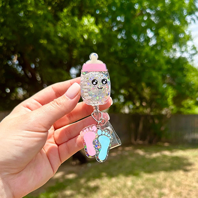 Pink Baby Bottle Badge Reel