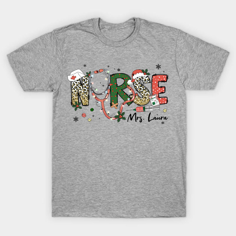 Personalized Name Christmas Crew Nurse T-Shirt