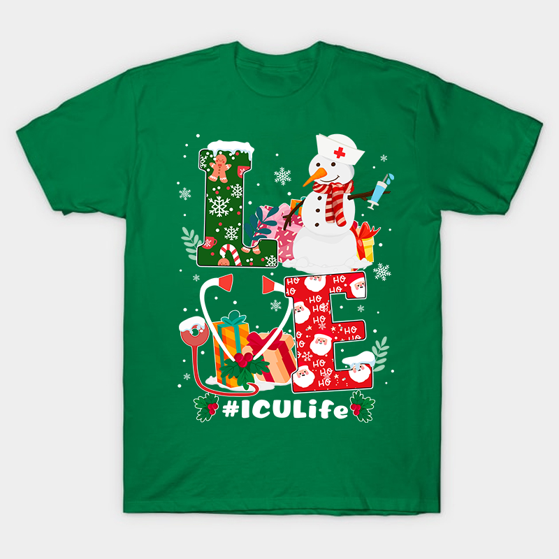 Christmas Love ICU Life Nurse T-Shirt