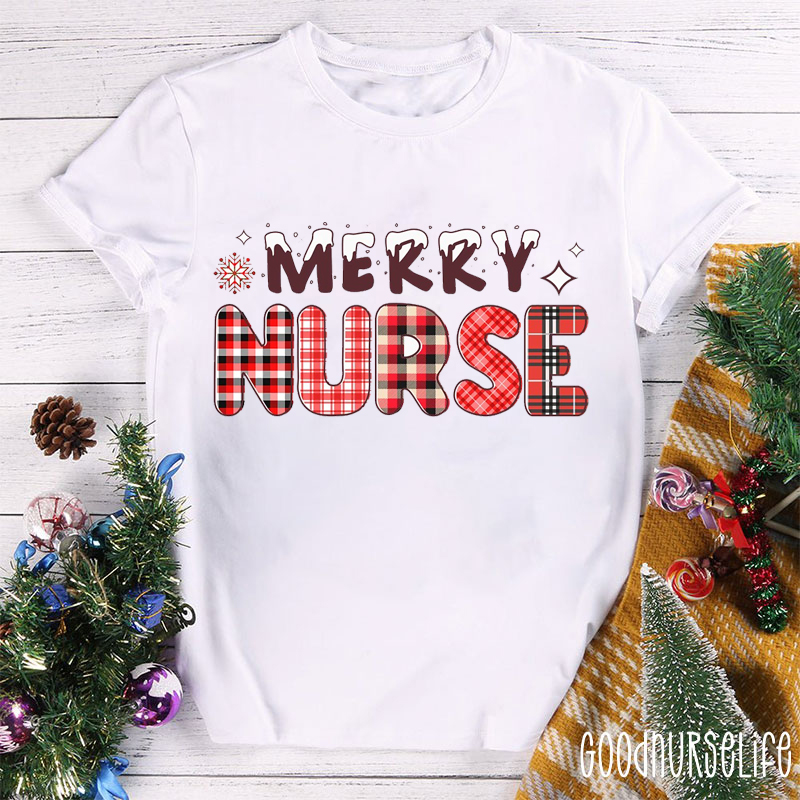 Plaid Merry Nurse Christmas T-Shirt