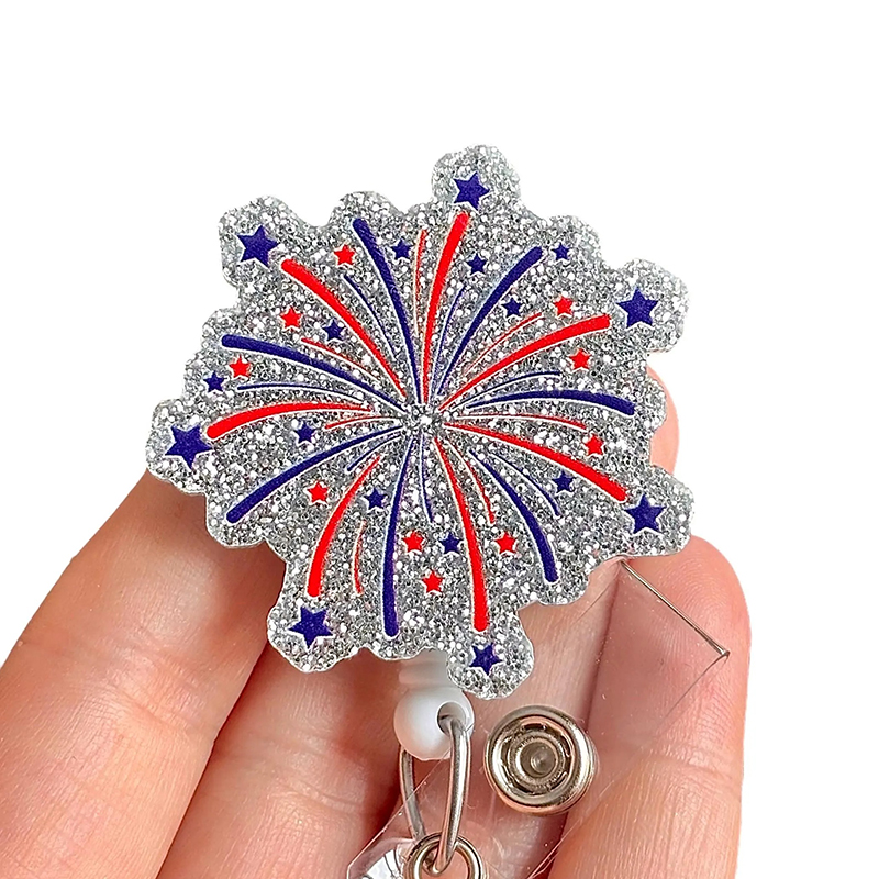 Patriotic Firework Nurse Badge Reel