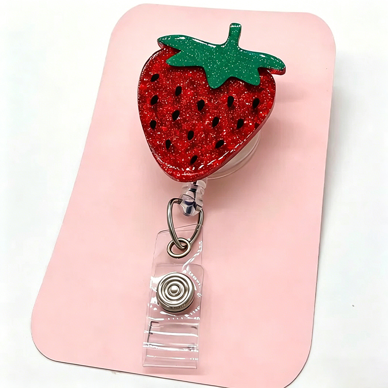 Glitter Strawberry Badge Reel