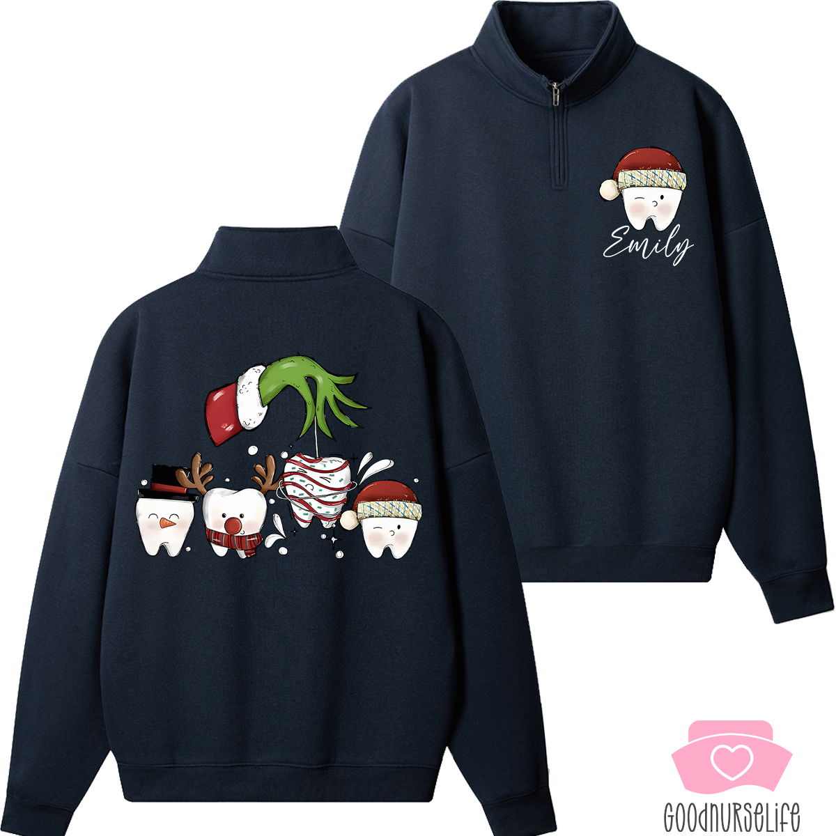 Personalized Funny Christmas Dental Coquette Bow Quarter Zip Sweatshirt
