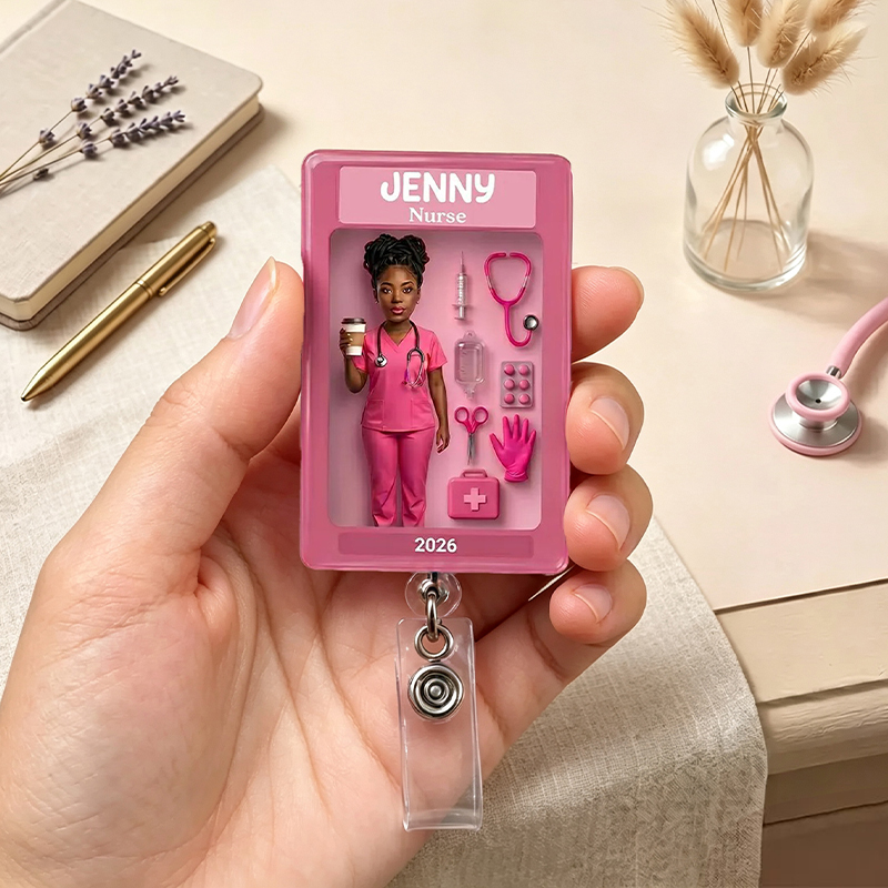 Personalized Faux 3D Miniature Toy Box Nurse Badge Reel