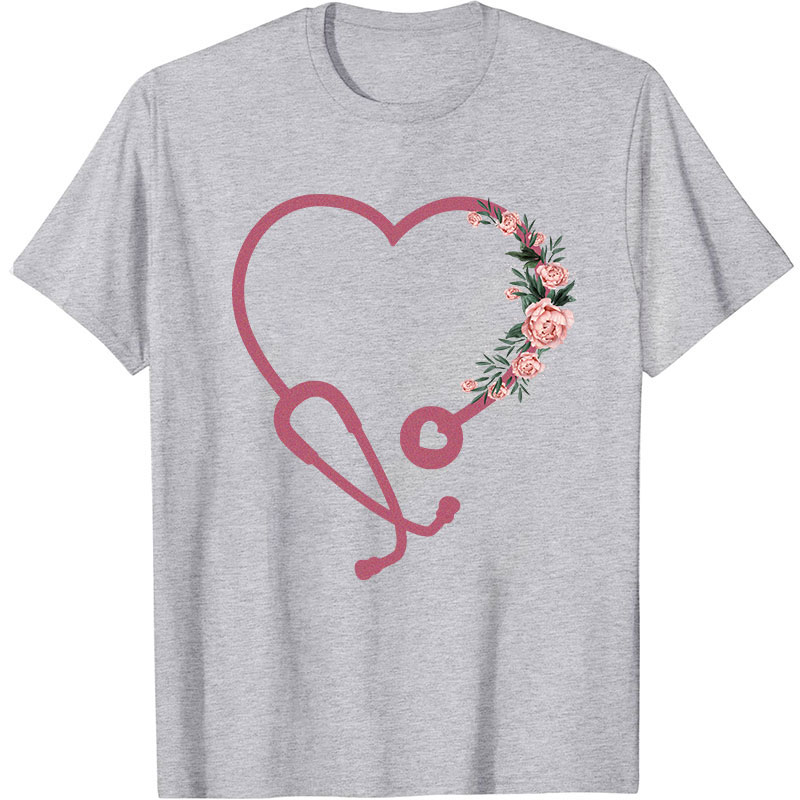 Romantic Rose Stethoscope Nurse T-Shirt