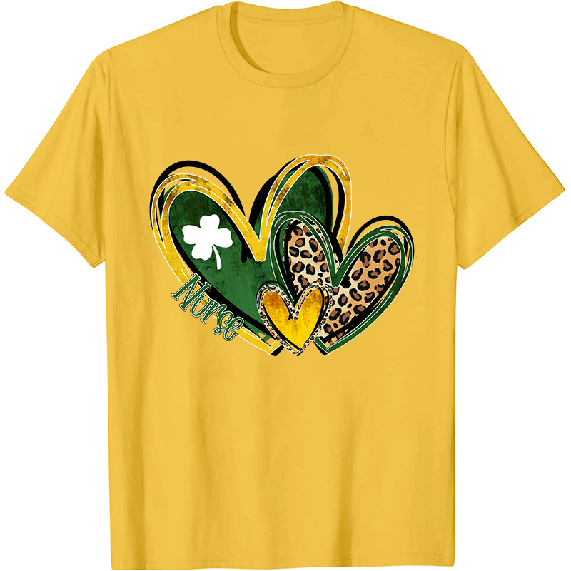 St.Patricks Leopard Heart Nurse T-Shirt