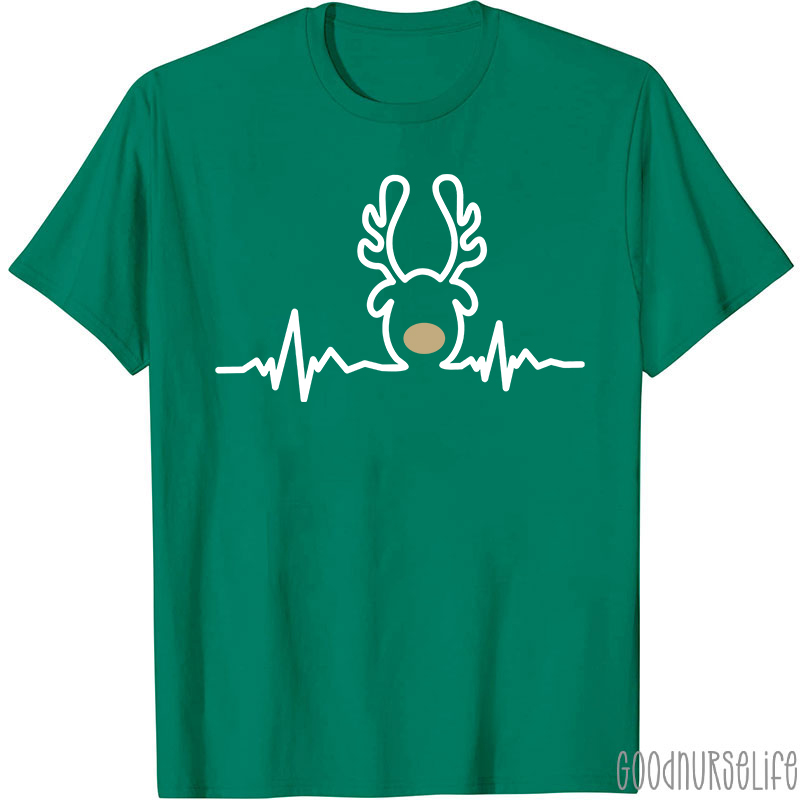 Christmas Heartbeat Reindeer Nurse T-Shirt