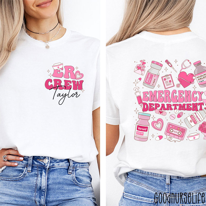 Personalized Emergency Department Valentine Emergency Room Nurse Two Sided T-Shirt