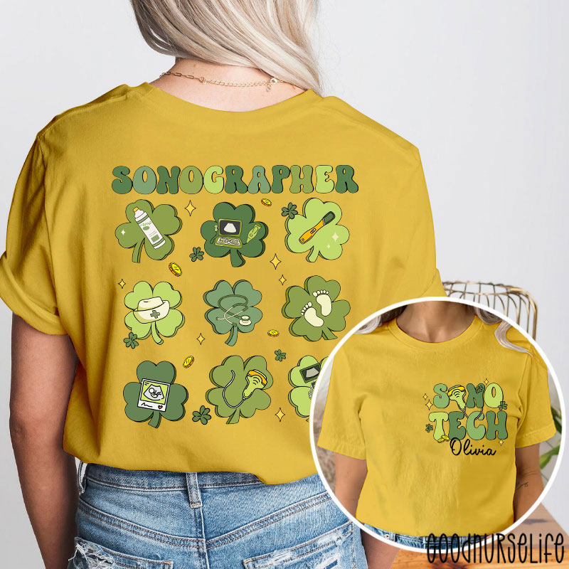 Personalized Name Sonographer St. Patrick's Day Nurse Two Sided T-Shirt