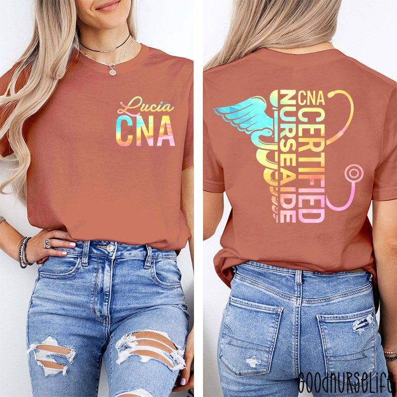 Personalized Name Certified Nurse Aide Nurse Two Sided T-Shirt