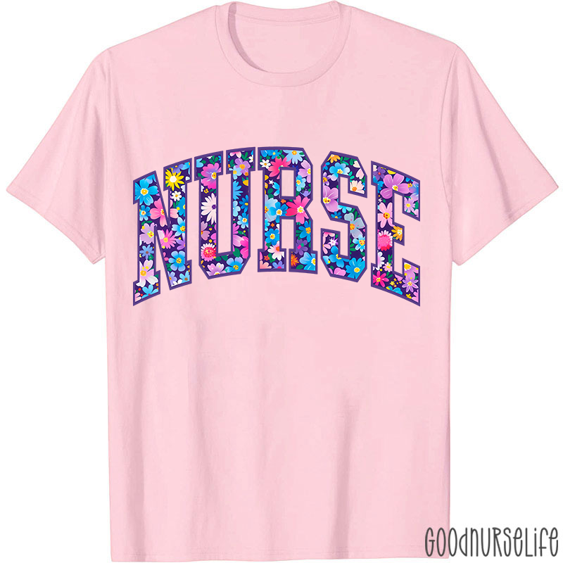 Flower Pattern Floral Nurse T-Shirt