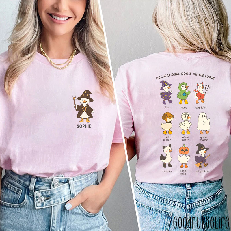 Halloween Silly Goose Cute Occupational Therapy Two Sided T-Shirt
