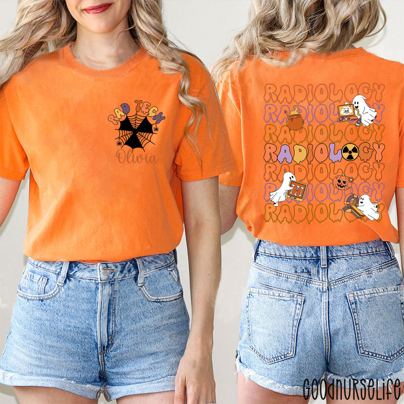 Personalized Halloween Spider Web Ghost Radiology Two Sided T-Shirt