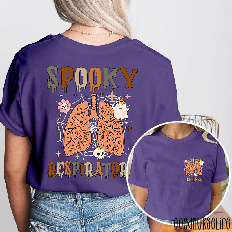 Personalized Spooky Respiratory's Halloween Lung Two Sided T-Shirt