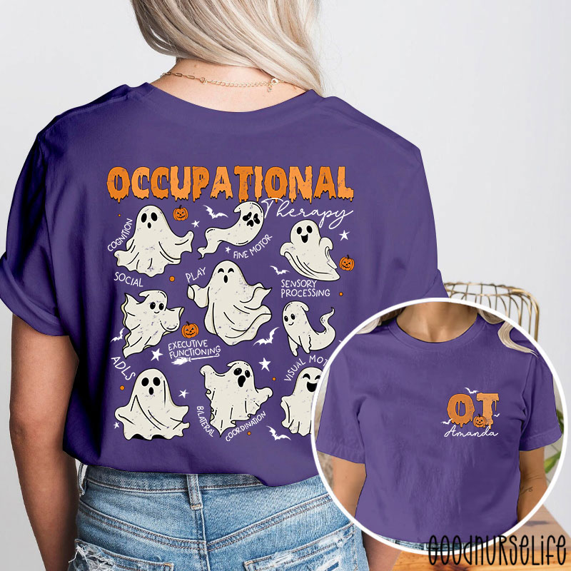 Personalized Halloween Themed Occupational Therapy Ghosts Two Sided T-Shirt