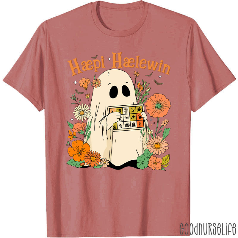 Happy Halloween Ghost With Floral T-Shirt