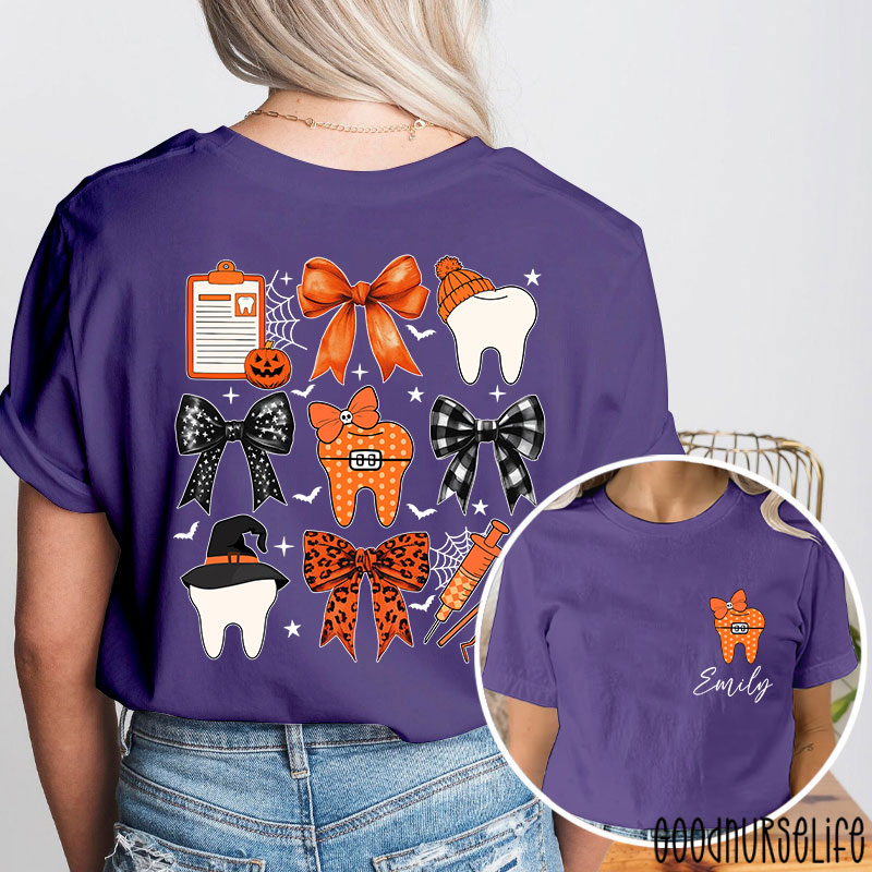 Personalized Halloween Bow Tie And Needle Two Sided T-Shirt