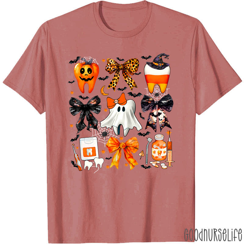 Halloween Spooky Tooth Dental And Bows T-Shirt