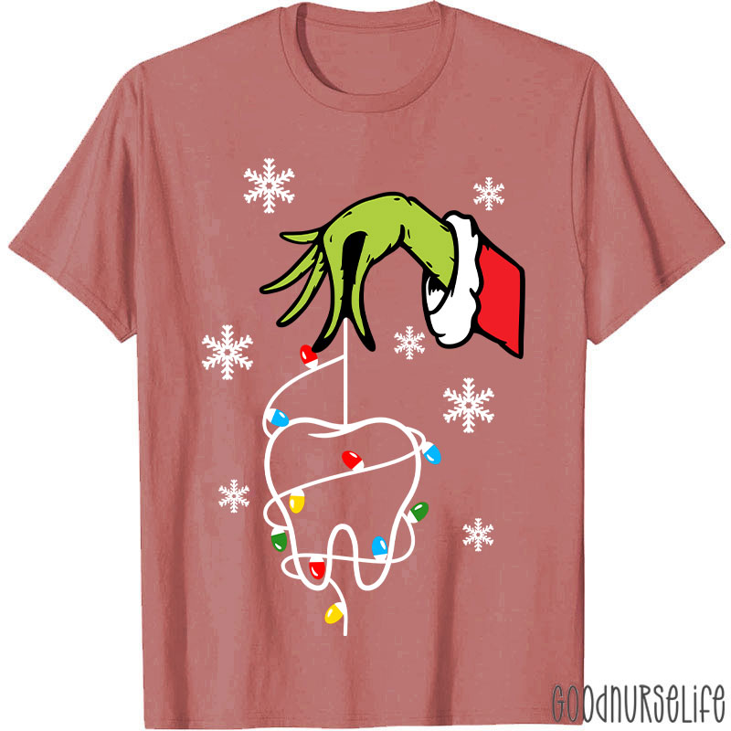 Santa Hand Holding A Tooth Take Care Of Your Teeth T-Shirt