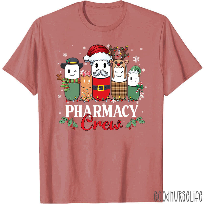 Christmas Pharmacy Crew Festive Pill Character T-Shirt