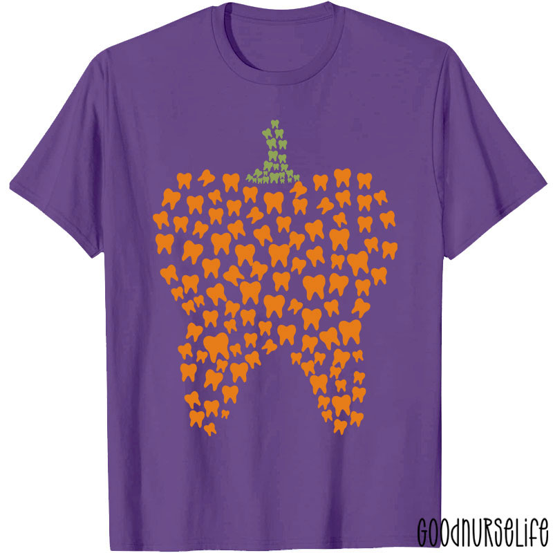 Halloween Pumpkin Typography Teeth T-Shirt