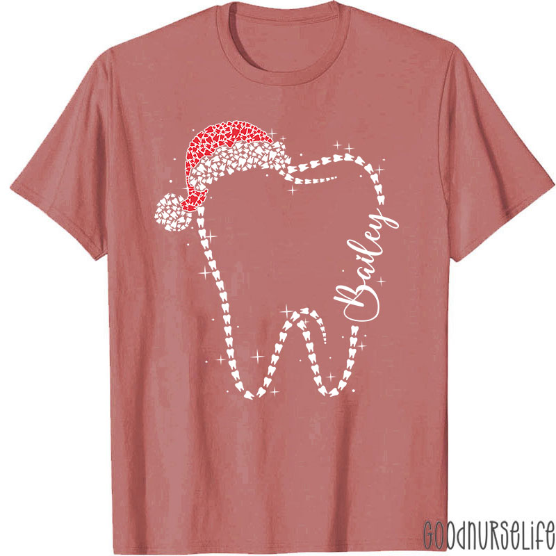 Personalized Festive Tooth Santa Hat T-Shirt