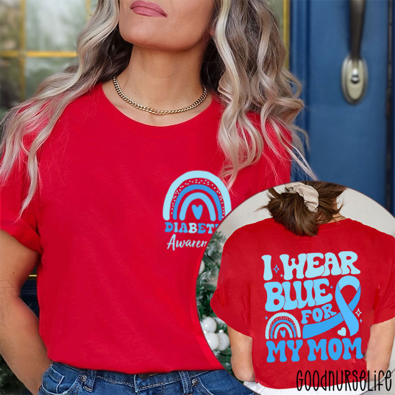 Personalized Diabetes Awareness Blue Rainbow Nurse Two Sided T-Shirt
