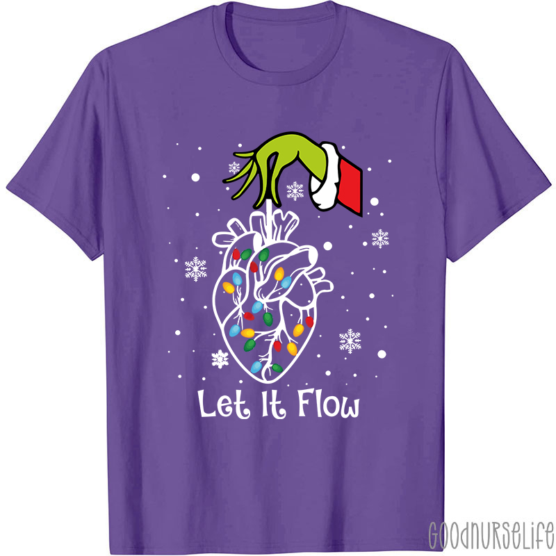 Cardiac Christmas Let It Flow Heart  Nurse T-Shirt