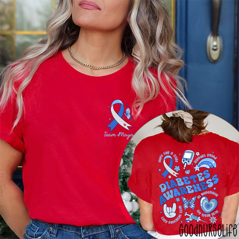 Personalized Festive Blue Diabetes Awareness Two Sided T-Shirt