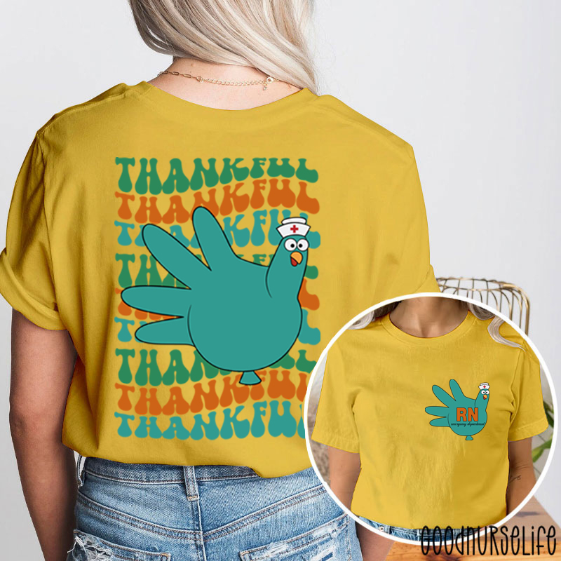 Personalized Thankful Nurse Turkey Nurse Two Sided T-Shirt
