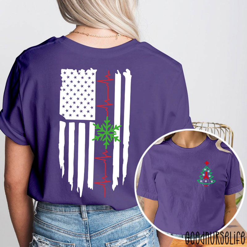 Christmas Medical American Flag Snowflake Two Sided T-Shirt