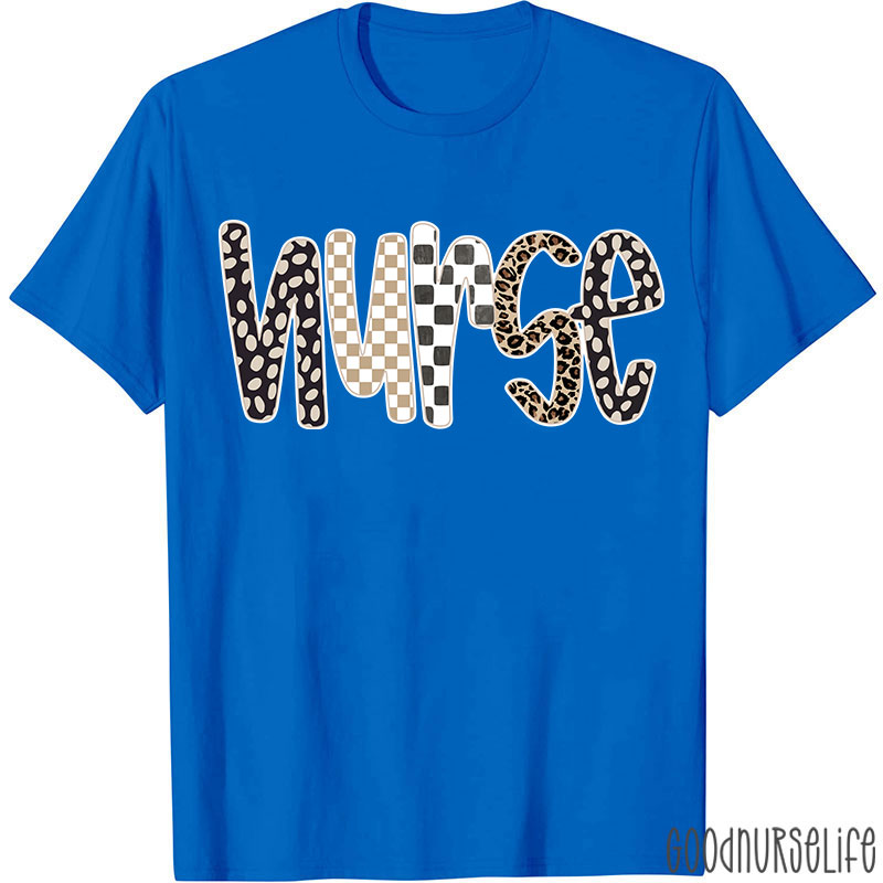 Retro Checkered And Leopard Nurse T-shirt