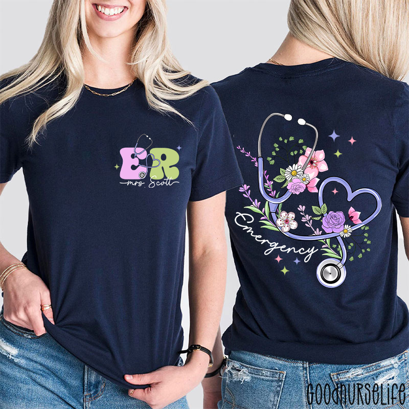 Personalized Name Emergency Nurse Two Sided T-Shirt