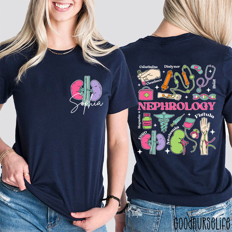 Personalized Name Nephrology Nurse Two Sided T-Shirt