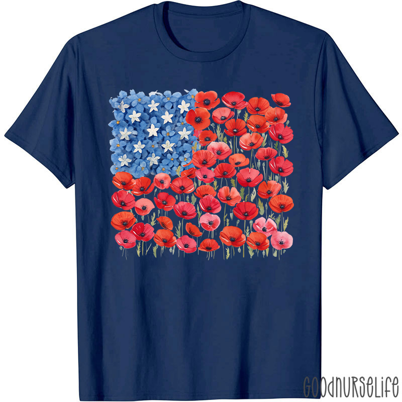 Floral USA Flag 250th Anniversary Nurse T-Shirt