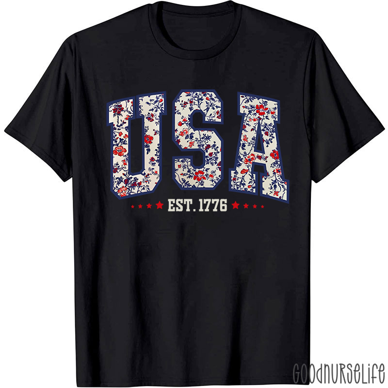 Retro Floral USA Nurse T-Shirt