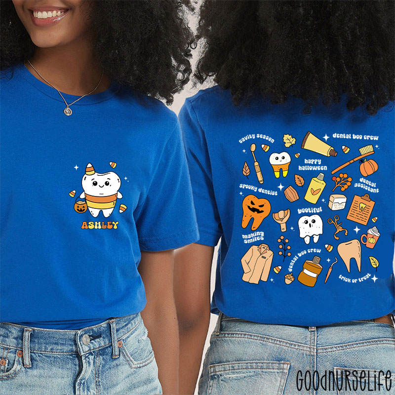 Personalized Halloween Spooky And Cute Dental Two Sided T-Shirt
