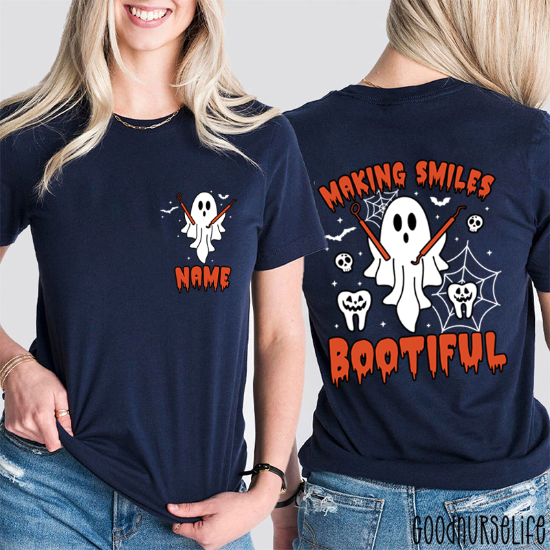 Personalized Making Smiles Bootiful Halloween Dental Ghost Two Sided T-Shirt