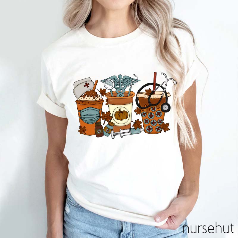 Cute Halloween Fall Coffee Nurse T-Shirt