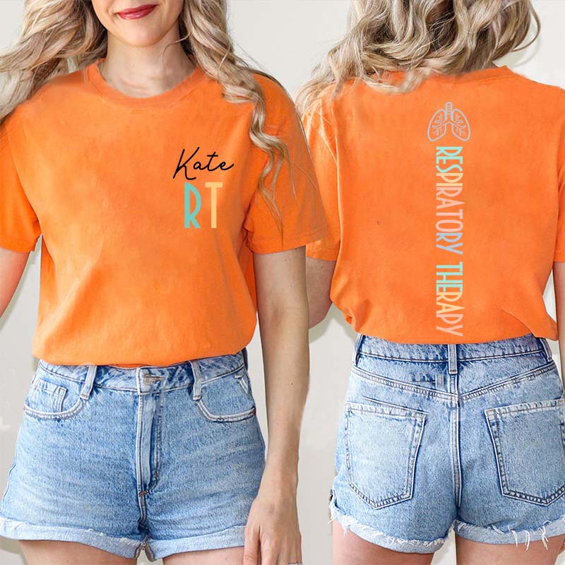 Personalized Name Respiratory Therapy Nurse Two Sided T-Shirt